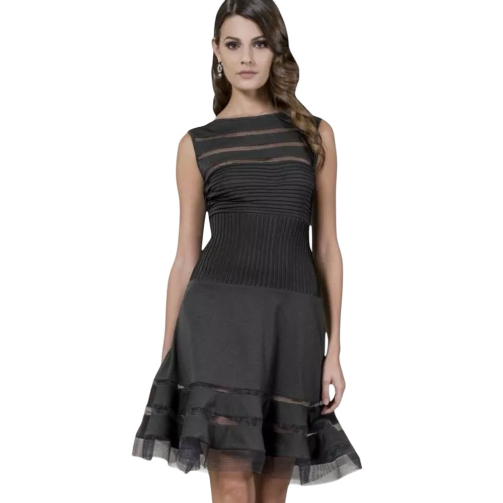 ❤️ NWT! Tadashi Shoji Mesh x Jersey Illusion Cocktail Dress - Picture 7 of 7